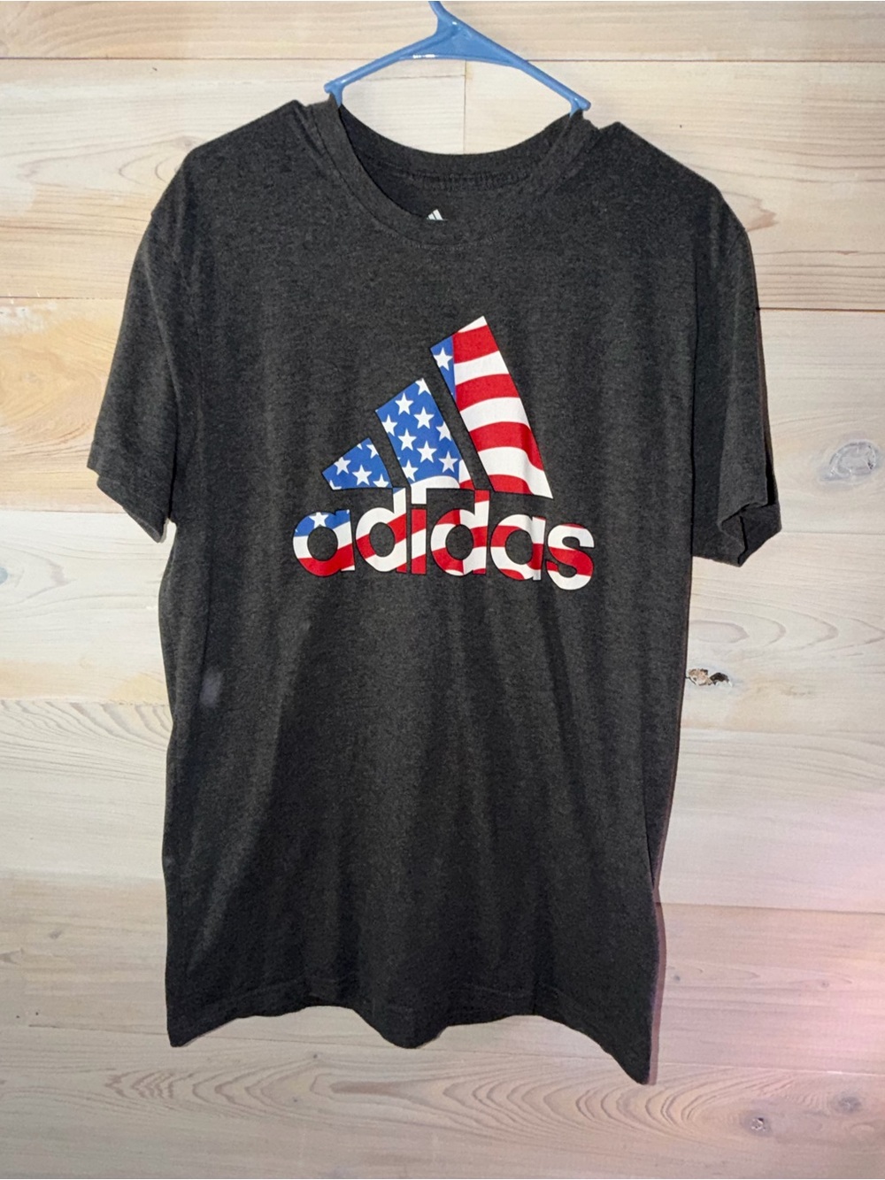 Adidas Men’s grey T-Shirt with American Flag Logo